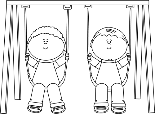 Black And White Kids On A Swing - Black And White Swings (500x369), Png Download