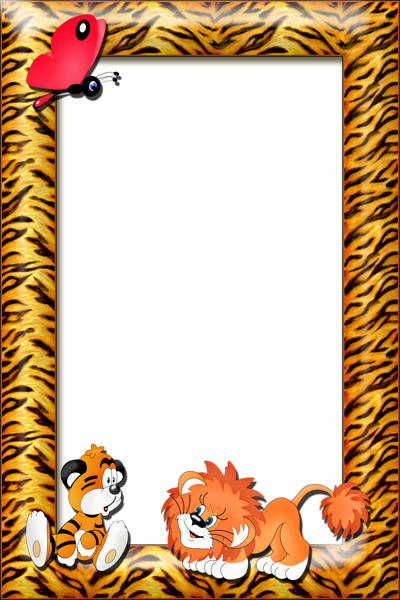 Kids Transparent Photo Frame With Tiger And Lion - Tiger Frame (400x600), Png Download