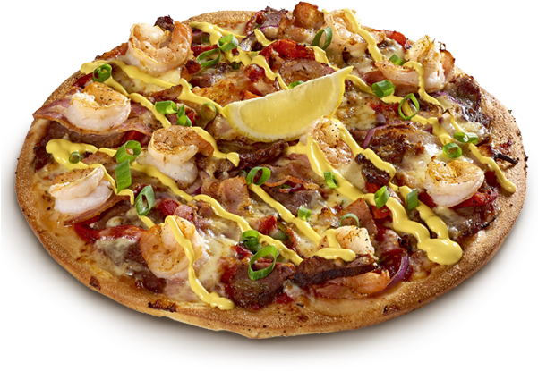 Premium Beef, Cajun Prawns, Rasher Bacon, Spanish Onion, - Pizza Capers Reef And Beef (600x455), Png Download