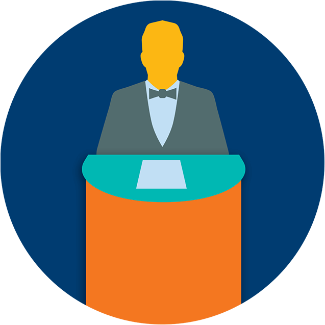 A Person Stands Behind A Podium - Illustration (637x637), Png Download