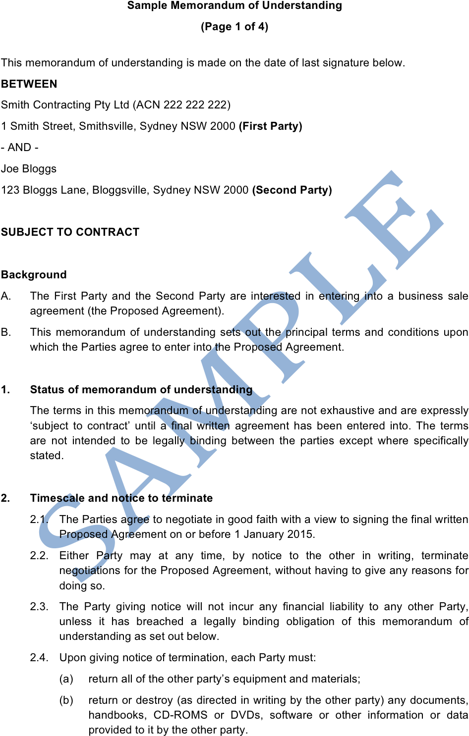 Memorandum Of Understanding Sample Lawpath - Memorandum Of Understanding Sample (1240x1753), Png Download