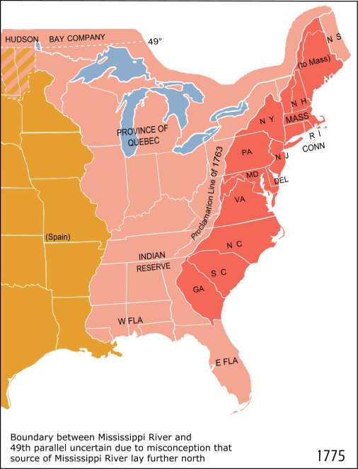 Location Of Thirteen Colonies Map - Proclamation Of 1763 (506x662), Png Download