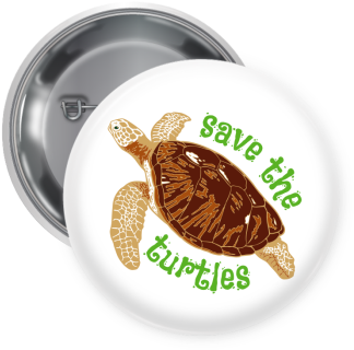 Save The Turtles Pin Backed Button - Green Sea Turtle (350x350), Png Download