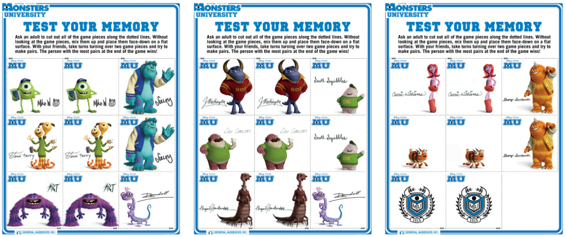 Monsters University Printable Memory Game - Star Cutouts Cut Out Of Terri And Terry Perry Monster's (1200x527), Png Download