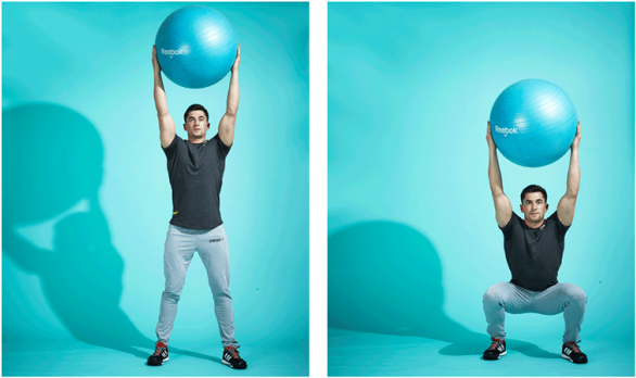 Overhead Squat - Swiss Ball Overhead Squat (620x381), Png Download