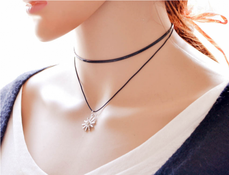 Woman Simple Snowflake Pendant Retro Necklace N-15 - Wide Lace Choker (800x800), Png Download