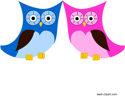 Pink And Blue Owls Free Clip Art - Blue (450x450), Png Download