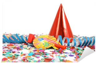 Konfetti, Tröte, Luftschlange Und Partyhütchen Wall - Art (400x400), Png Download