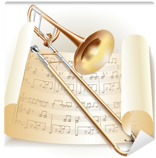 Classical Trombone With Notes In Retro Style Wall Mural - Trombone-musik-raum Grußkarte (400x400), Png Download