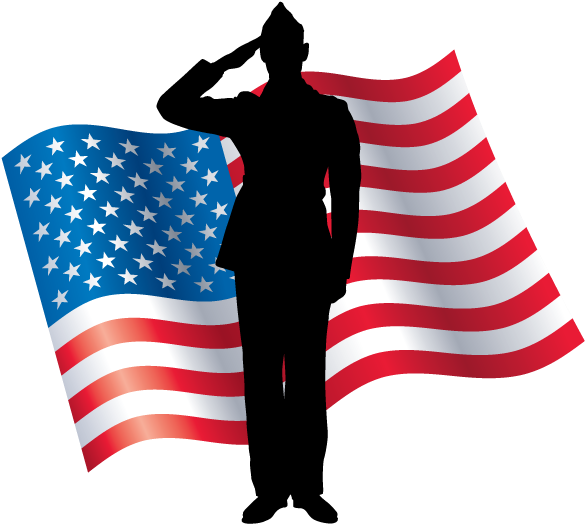 Graphic Of A Soldier Saluting With An American Flag - Free Clip Art Veterans Day (611x545), Png Download