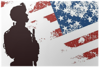 Us Soldier With The American Flag On The Background - Usa Flag With Soldier (400x400), Png Download
