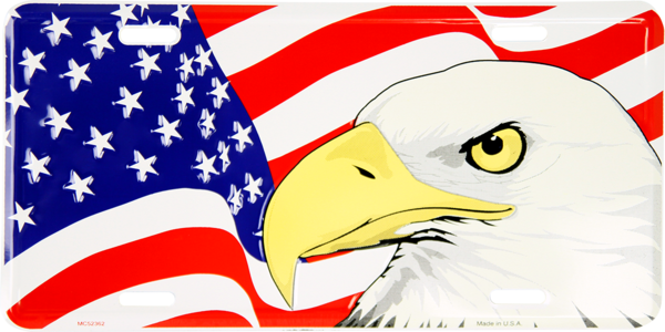 Eagle W/american Flag Background - American Flag Eagle License Plate (600x300), Png Download