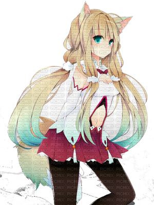 Kitsune Girl - Anime Girl Half Wolf (300x400), Png Download