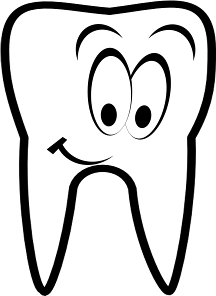 Smiling Tooth - Smiling Tooth Clip Art Black And White (479x635), Png Download