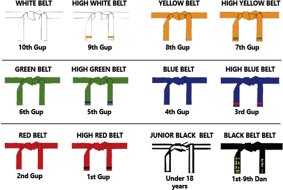 Itf Belt Ranks - Taekwondo Belts (578x398), Png Download