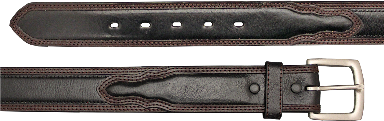 3d Belt Men's Black/brown Double Row Stitching Leather (1278x1200), Png Download