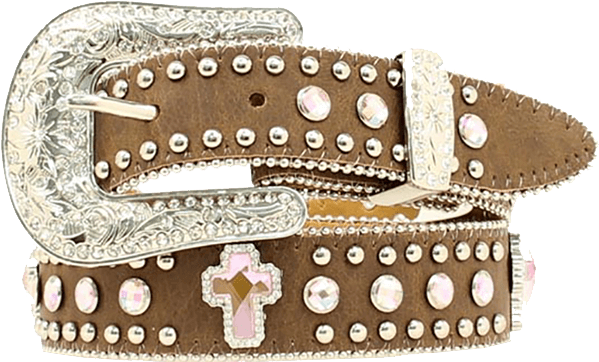 Nocona Girl's Leather Belt W/crystal Cross - Brown/pink (616x667), Png Download