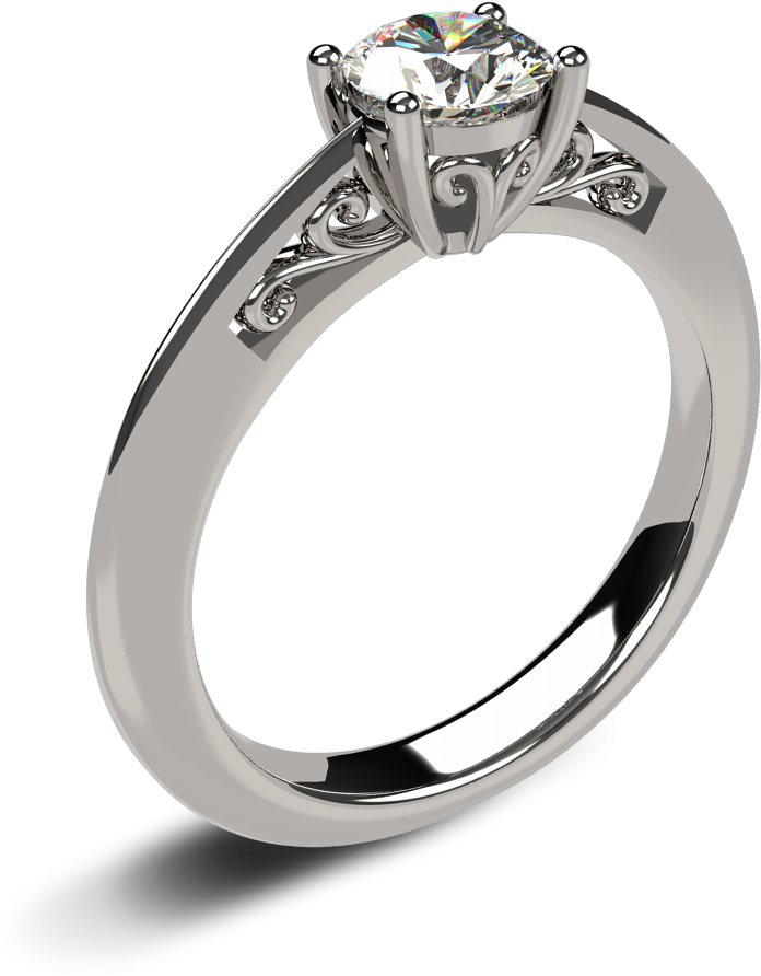 14k White Gold Unique Diamond Engagement Ring - Unique Solitaire White Gold Wedding Rings (1000x1000), Png Download