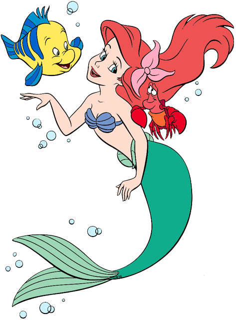 Ariel, Flounder, Sebastian - Disney Princesses As Mermaids (473x640), Png Download