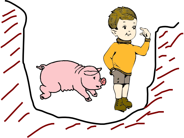Boy In Pit With Pig Clip Art - Pit In Clip Art (600x451), Png Download