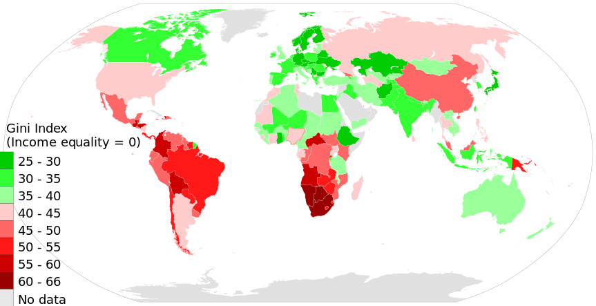 Gini Index World Map In 2014, Income Inequality By - Latest Map Gdp Per Capita Figures (863x443), Png Download