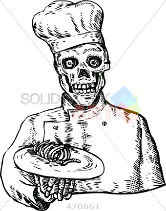 Stock Illustration Of Cartoon Rendition Of Skeleton - Skeleton Chef (340x434), Png Download