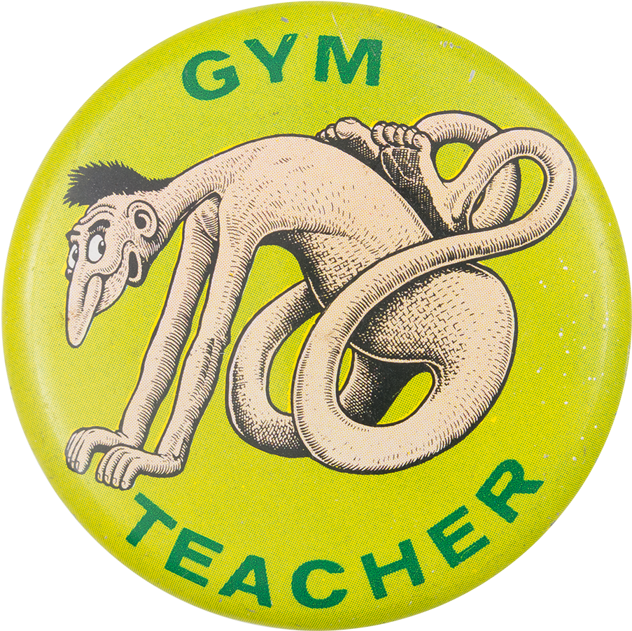 Basil Wolverton Gym Teacher - Humorous Vintage Gym Teacher Funny Face Creature Pinback (1000x998), Png Download