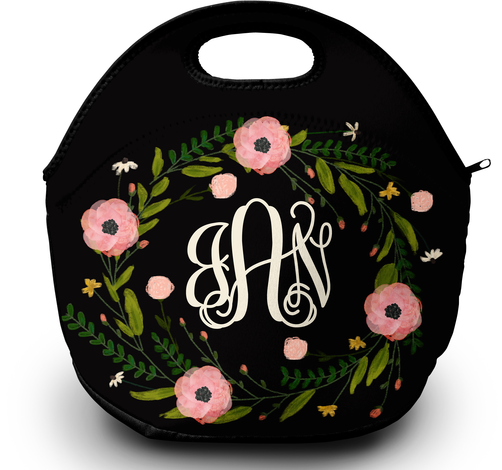 Monogram Lunch Bag Pink Floral Wreath - Bag (2000x1600), Png Download