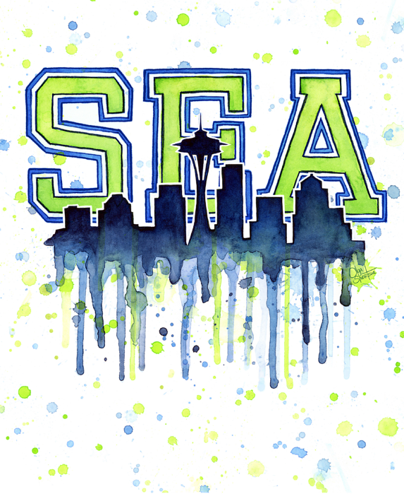 Click And Drag To Re-position The Image, If Desired - Seattle 12th Man Art Watercolor Space Needle Paint... (573x699), Png Download