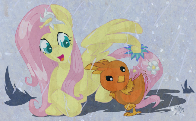 Fluttershy Mammal Yellow Vertebrate Art Cartoon Mythical - Cartoon (650x400), Png Download