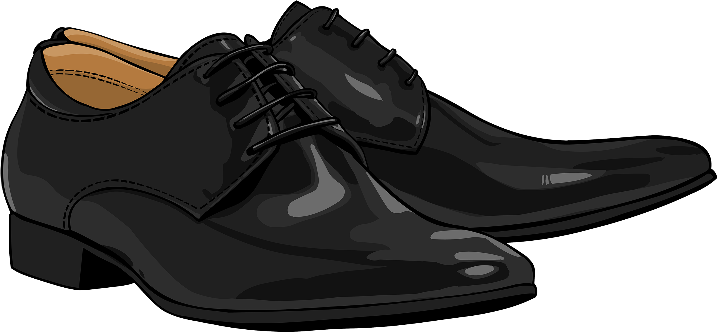 Black Men Shoes Png Clipart - Clip Art Black Shoes (2500x1157), Png Download