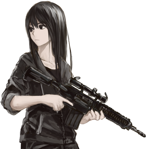Anime High-quality Png - Black Haired Anime Girl With Gun (500x500), Png Download