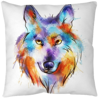 Colorful Watercolor Wolf's Head Pillow Cover • Pixers® - Wilk Kolorowy (400x400), Png Download
