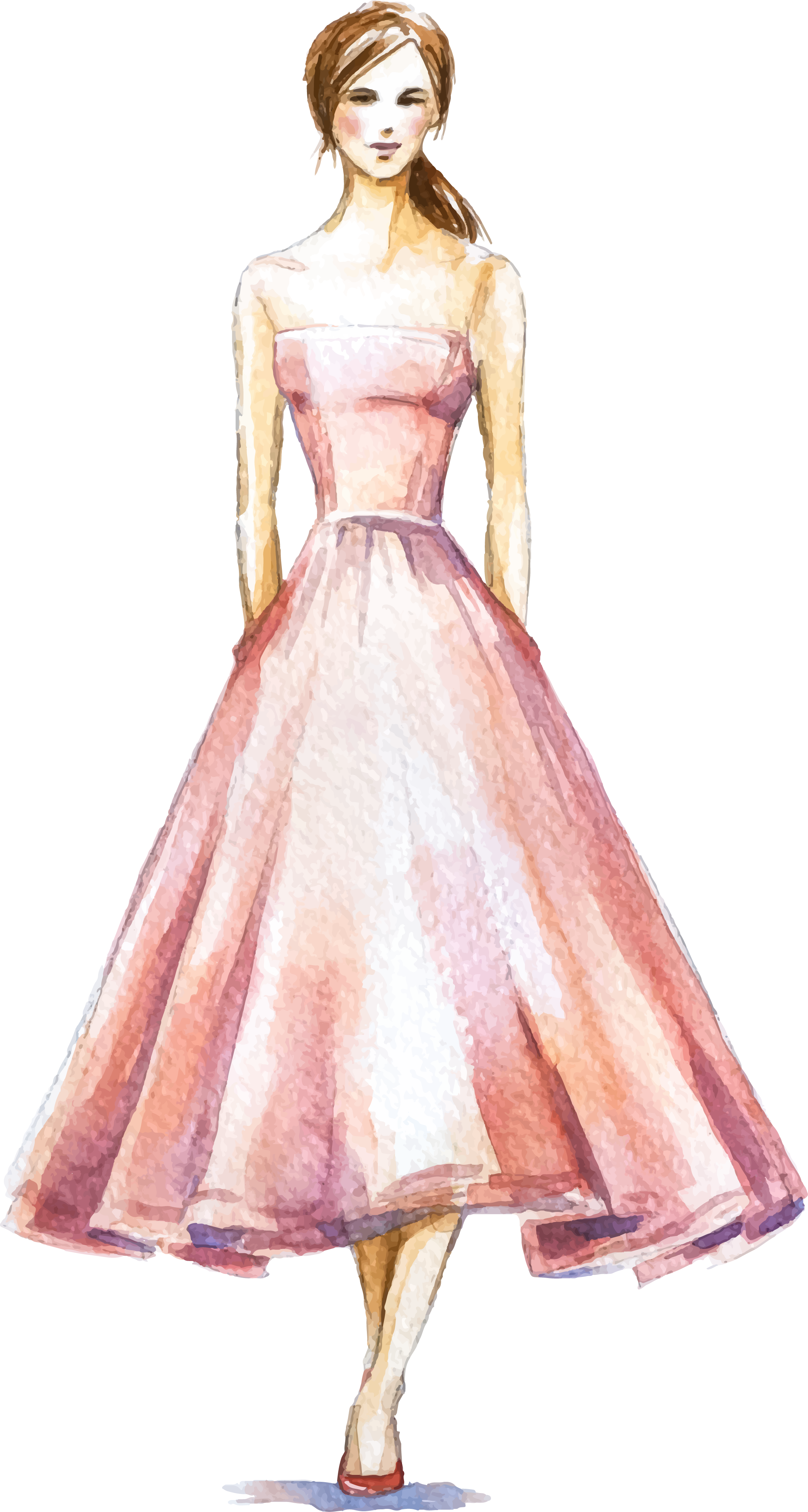 Dress Fashion Illustration Watercolor - Fashion Illustration Dress (2090x3910), Png Download