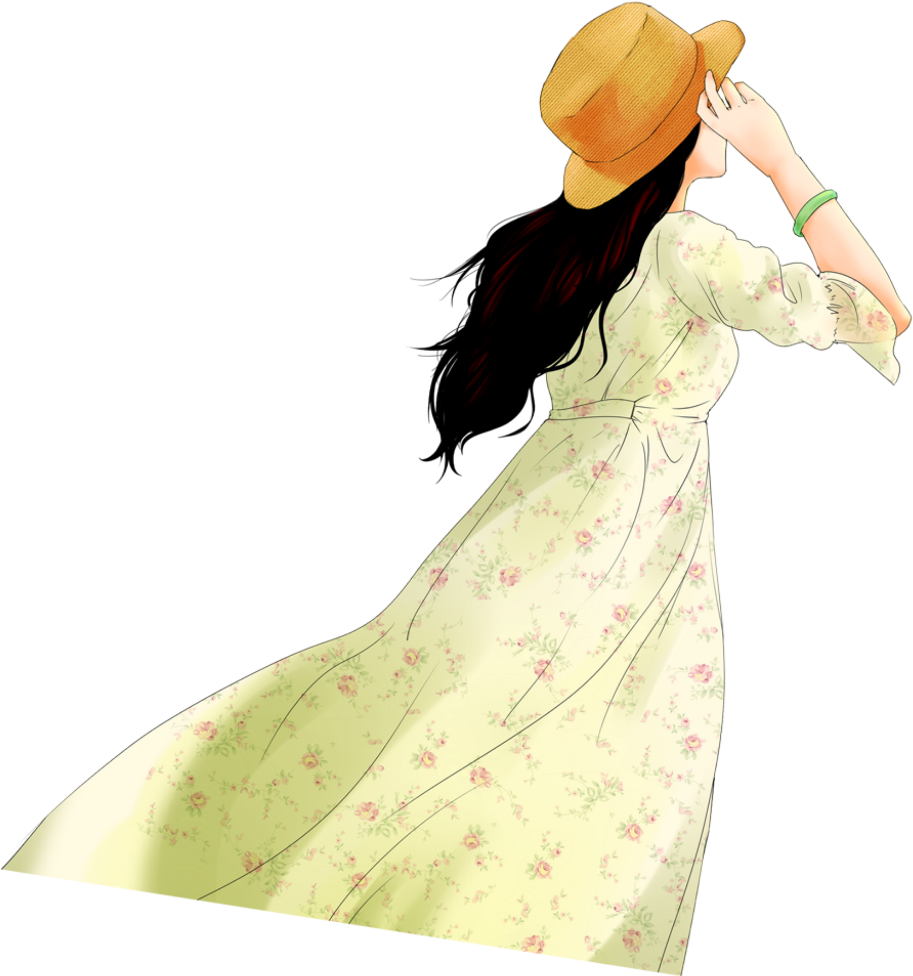Ftestickers Watercolor Woman Hat Longdress - Illustration (1024x1024), Png Download