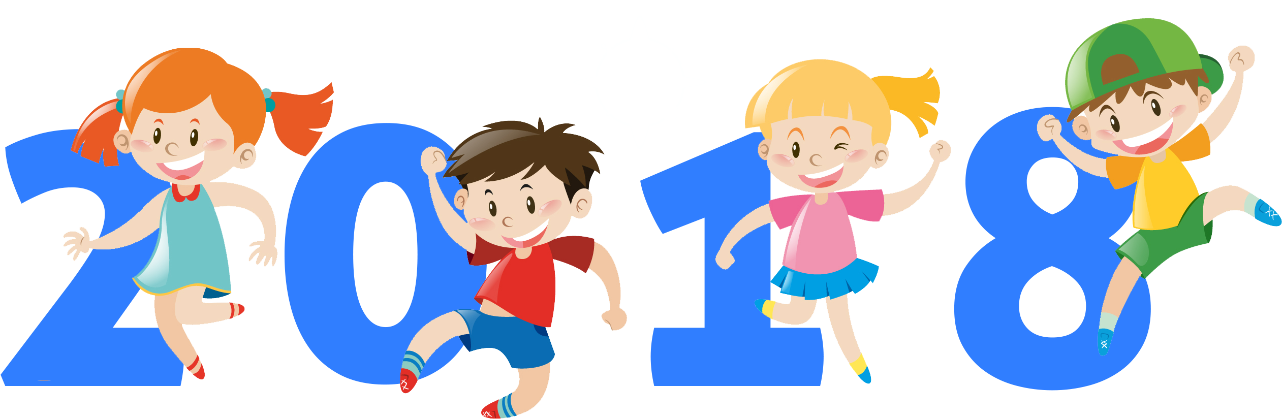 Happy New Year With Kids Funny Clip - Cute August 2018 Calendar (2588x888), Png Download
