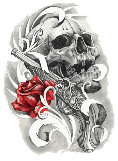 Image - Guns And Roses Skull Tattoo (500x707), Png Download