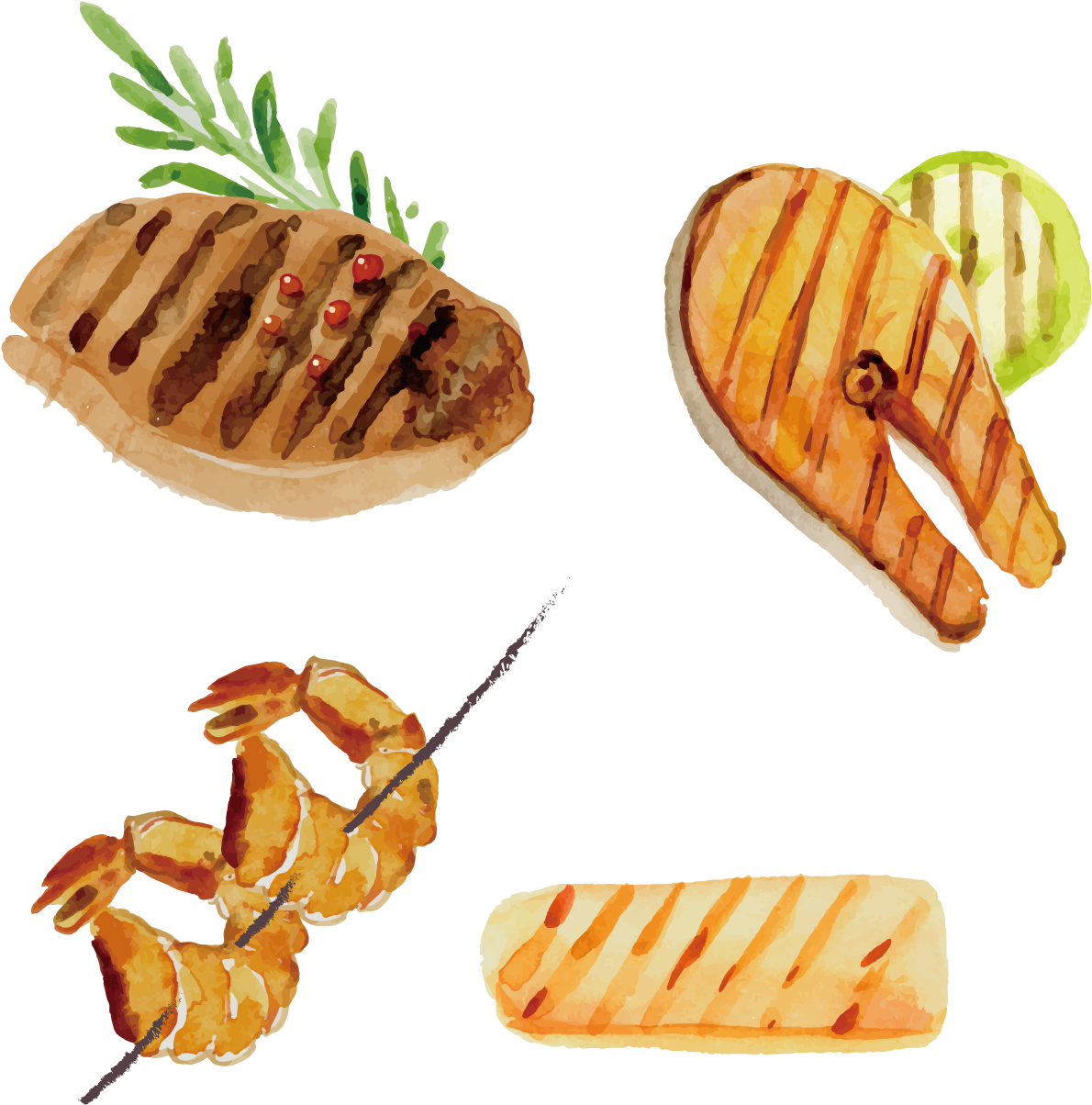 Barbecue Steak Asado Watercolor Painting - Barbecue (1500x1500), Png Download