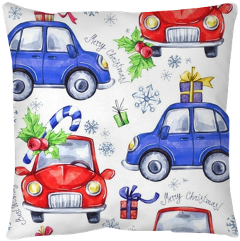 Watercolor Seamless Pattern With Cartoon Holidays Cars - Watercolor Painting (400x400), Png Download
