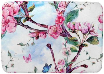 Watercolor Seamless Pattern With Flowers Apricot Tree - Papel Pintado Almendro En Flor (400x400), Png Download