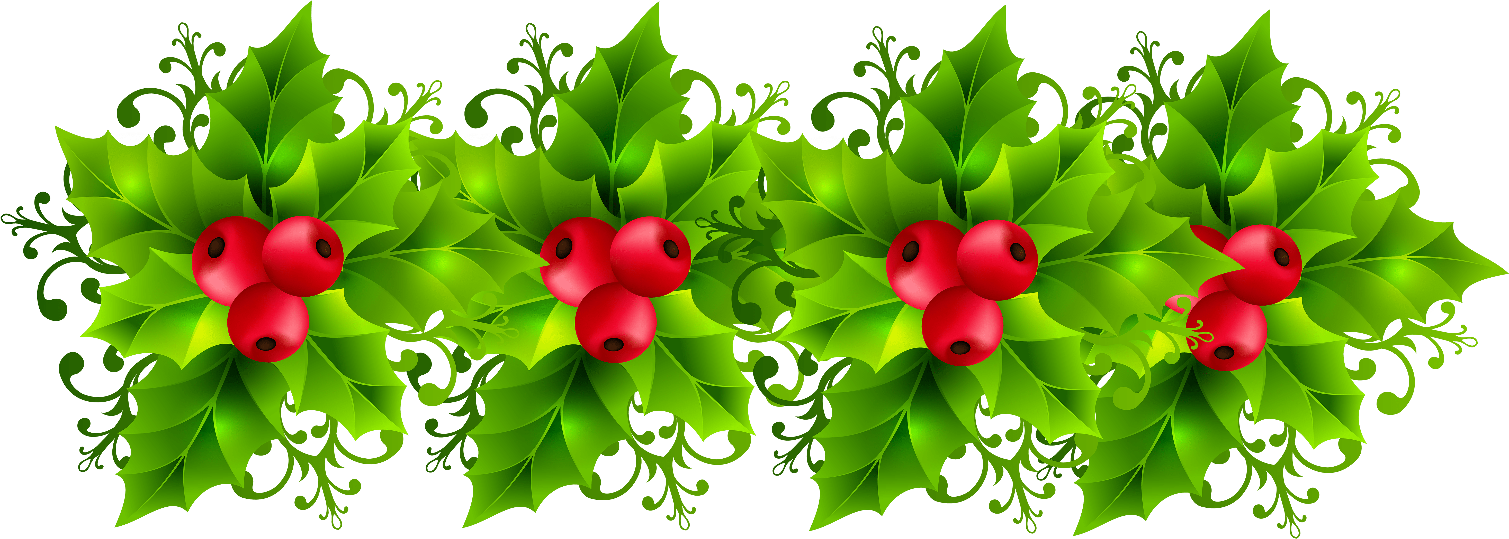Free Clipart Christmas Holly Merry Christmas And Happy - Christmas Holly Garland Clipart (6000x2213), Png Download