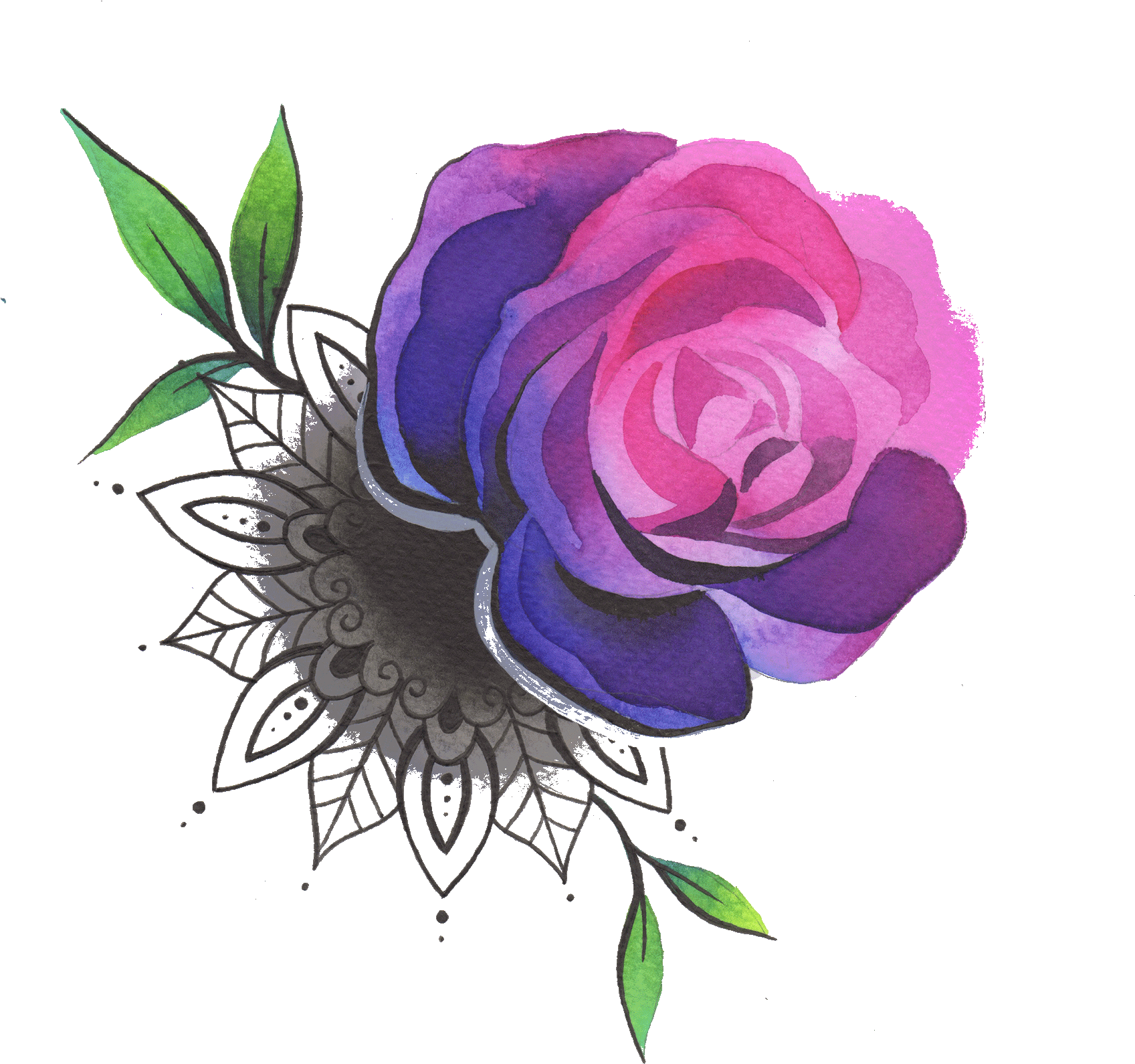 Rose With Mandala - Rose Png Tattoo Color (2000x2000), Png Download