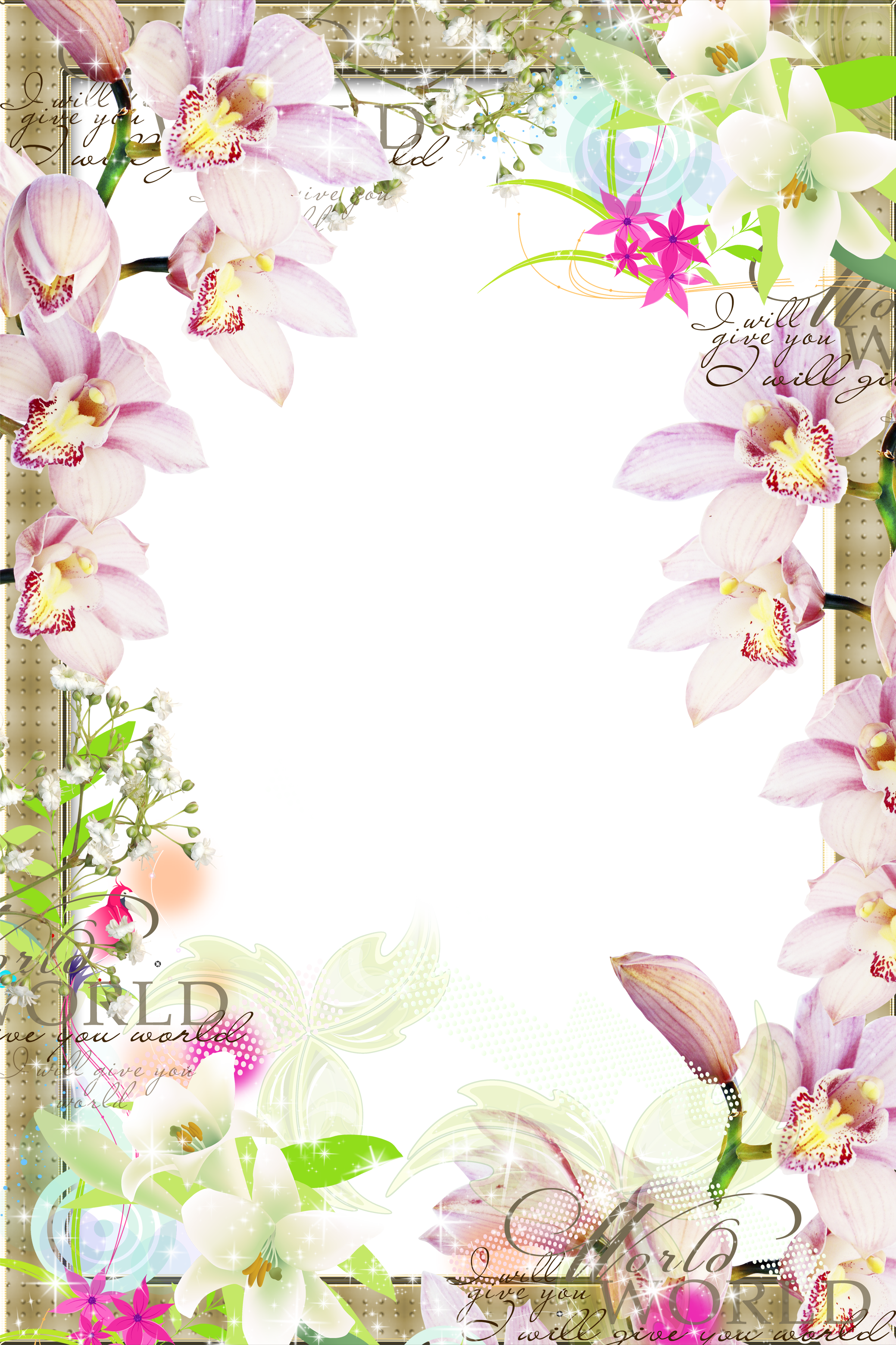 Graphic Black And White Download Picture Frame Clip - Transparent Spring Floral Border (2079x3119), Png Download