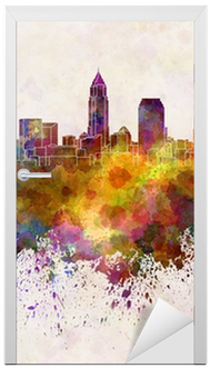 Cleveland Skyline In Watercolor Background Door Sticker - Black And White Watercolor Background (400x400), Png Download