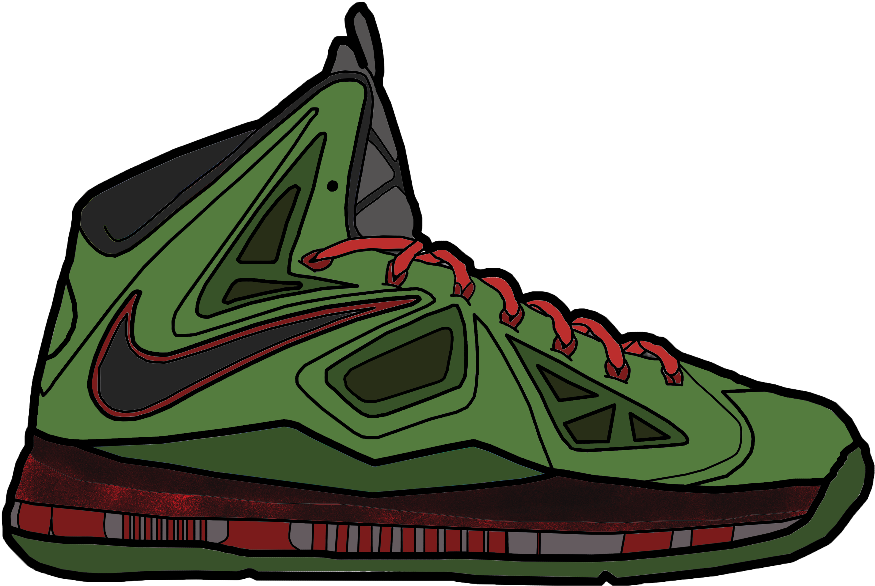 Nike Shoes Vector - Drawing Lebron Shoes (3000x2500), Png Download