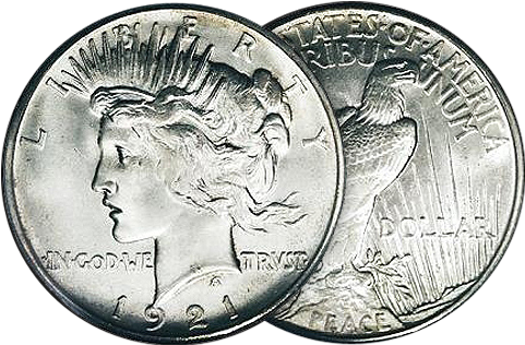 Silver Dollar Png - 1921 Peace Dollar (486x333), Png Download