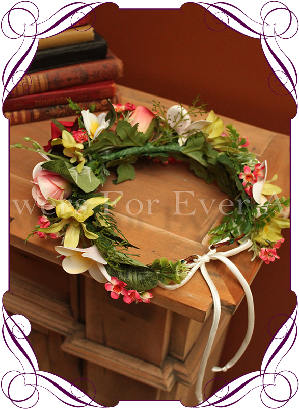 Flower Crown Silk Orchid Rose Frangipani Flower Halo - Australian Native Flower Crown (608x822), Png Download