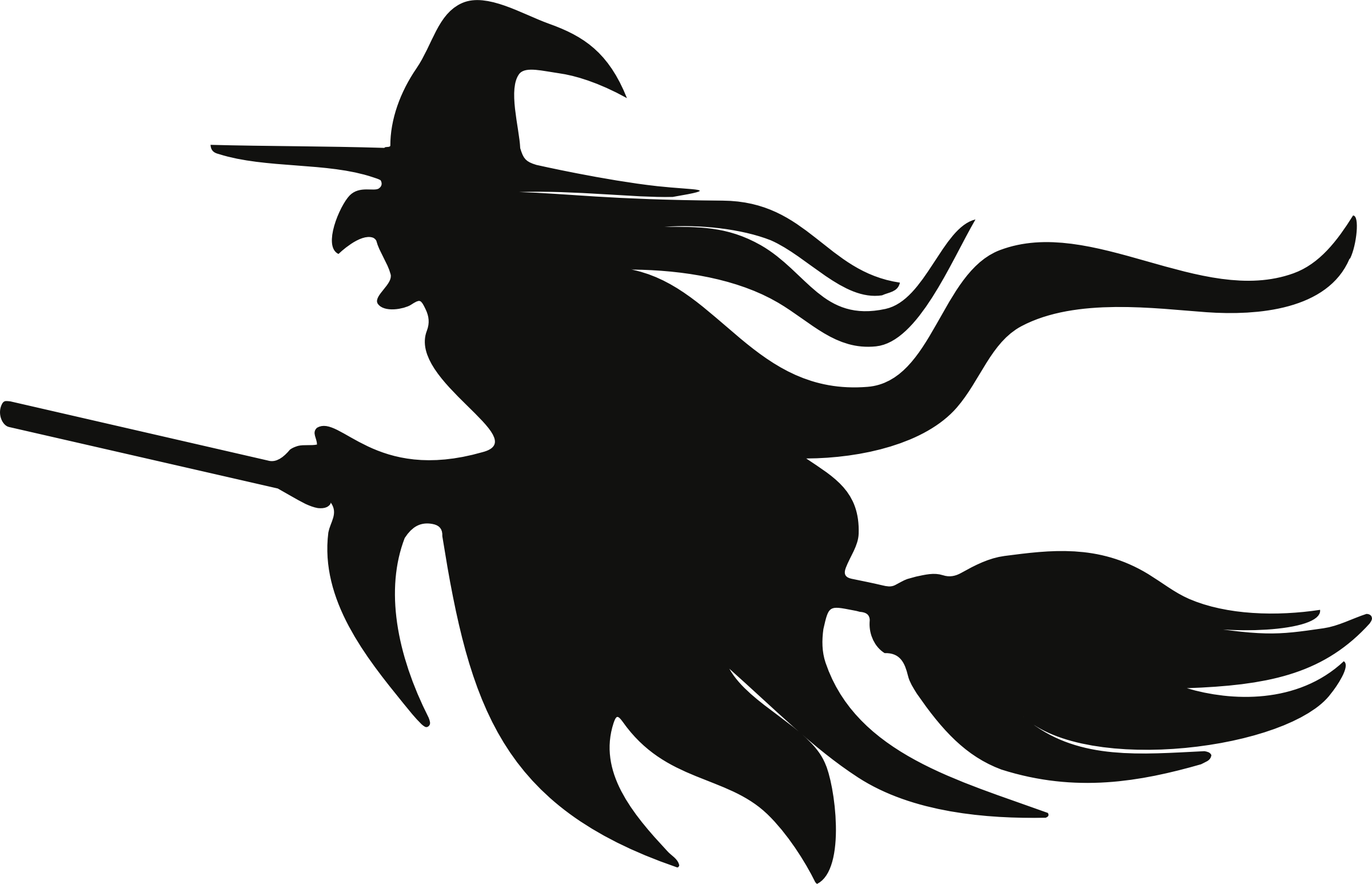 Clipart Broomstick Silhouette Big - Witch On Broomstick Clipart (2400x1546), Png Download