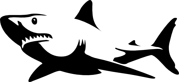 Shadow Clipart Shark - Black And White Shark Clipart (600x277), Png Download