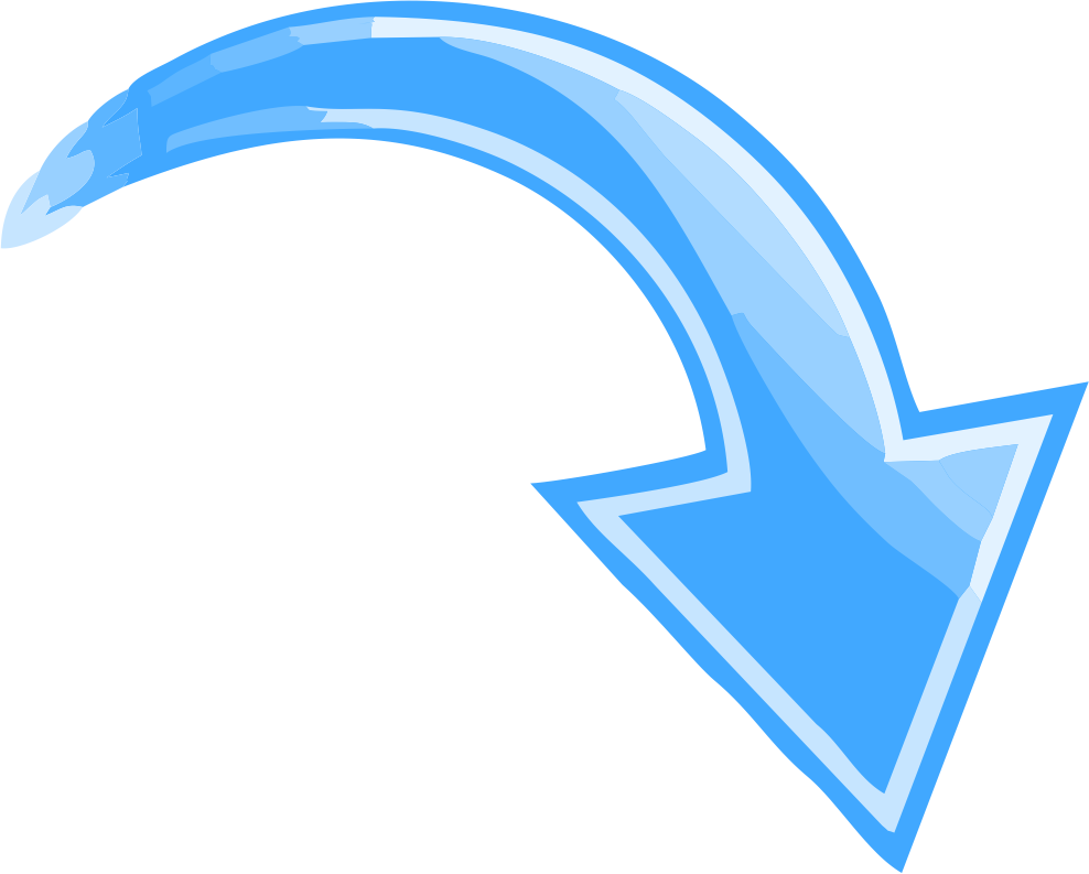 Blue Curved Arrow Pointing Down Right - Arrow Pointing Down Right (988x793), Png Download